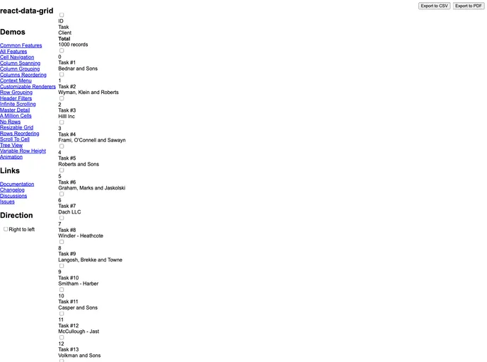 React Data Grid screenshot