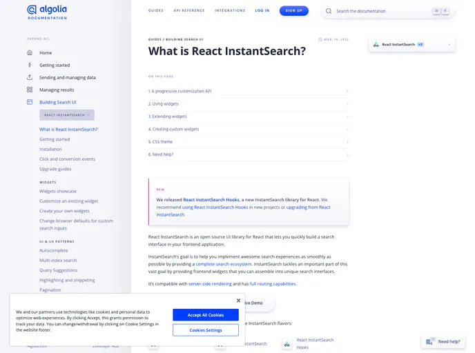 React Instantsearch screenshot