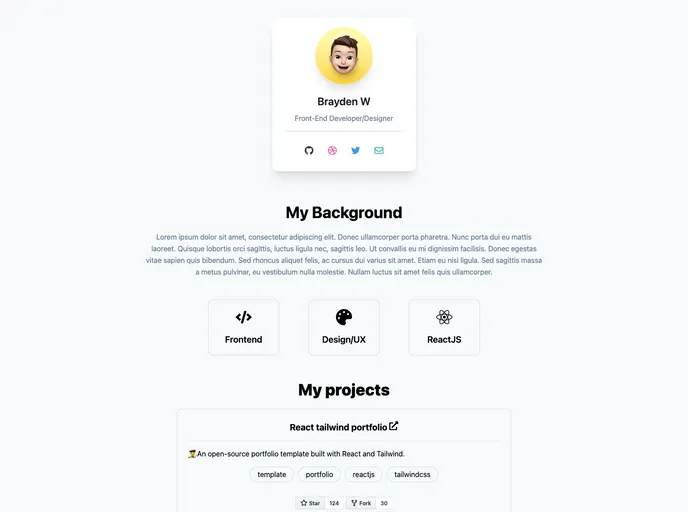 React Tailwind Portfolio screenshot