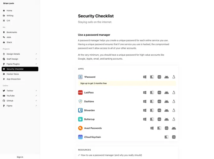 Security Checklist screenshot