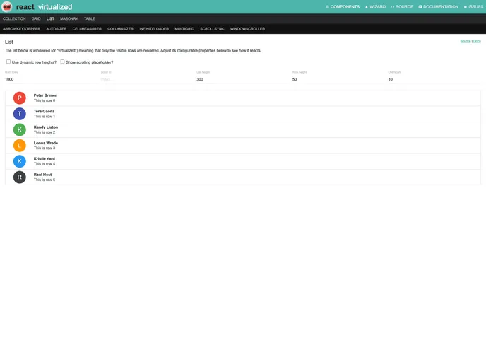 React Virtualized screenshot