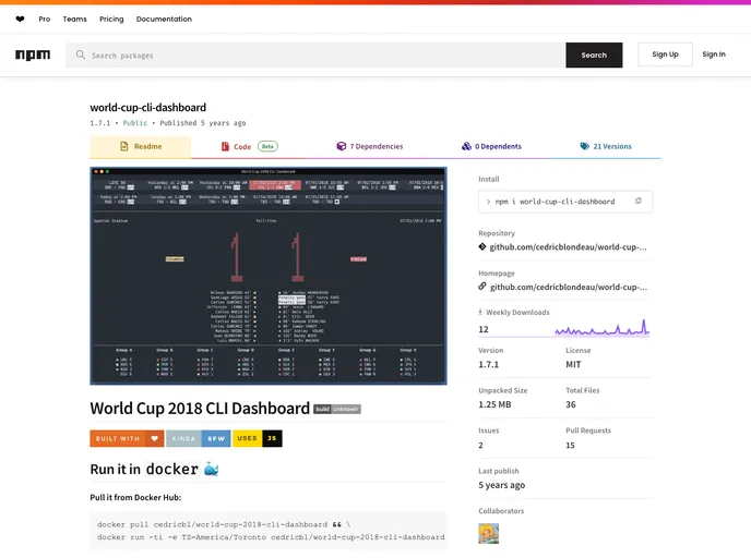 World Cup 2018 Cli Dashboard screenshot