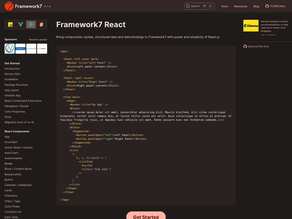 Framework7 Template React screenshot