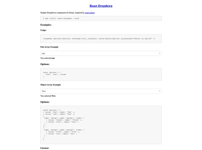 React Dropdown screenshot