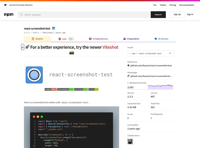 React Screenshot Test screenshot