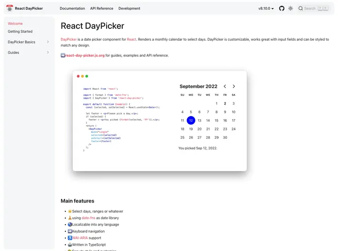 React Day Picker screenshot