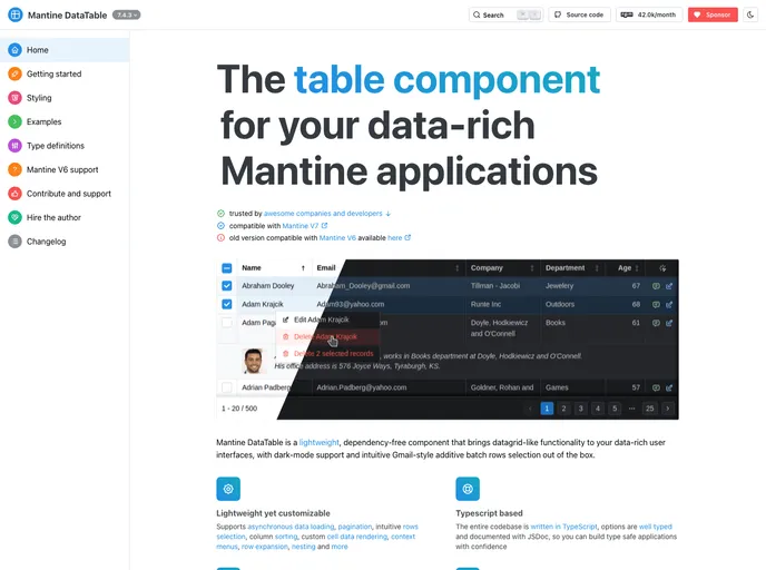 Mantine Datatable screenshot