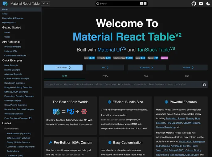 Material React Table screenshot