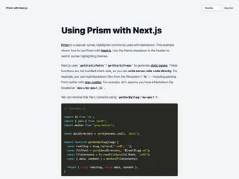 Nextjs Prism Markdown screenshot