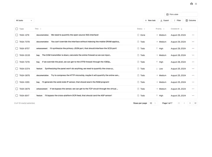 Shadcn View Table screenshot