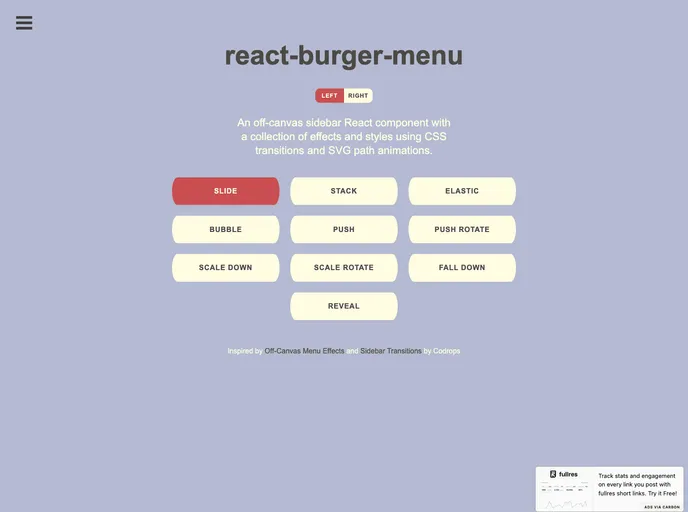 React Burger Menu screenshot