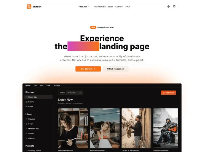 Shadcn Landing Page screenshot