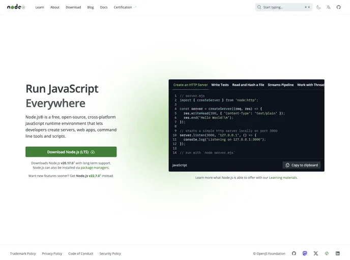 Nodejs.org screenshot