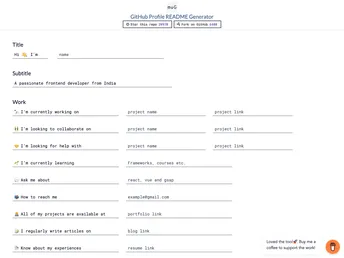 Github Profile Readme Generator screenshot