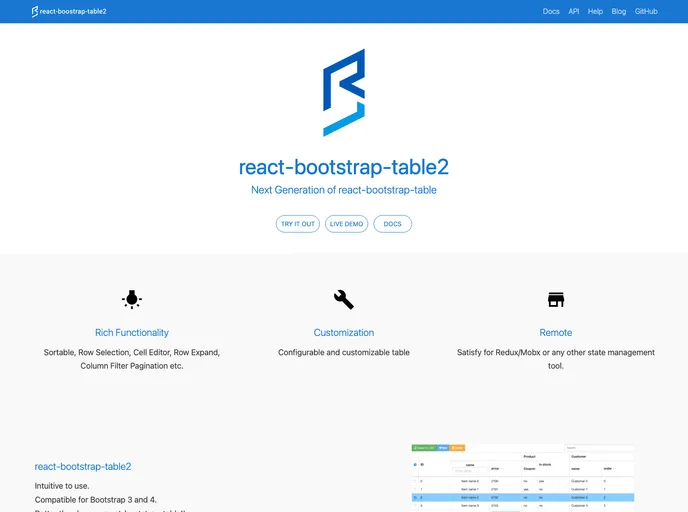 React Bootstrap Table2 screenshot