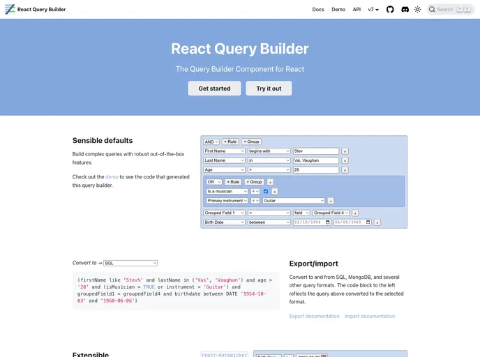 React Querybuilder screenshot