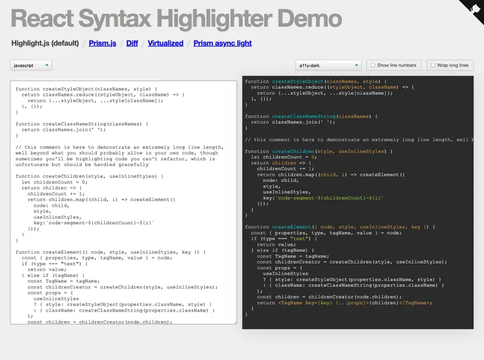 React Syntax Highlighter screenshot