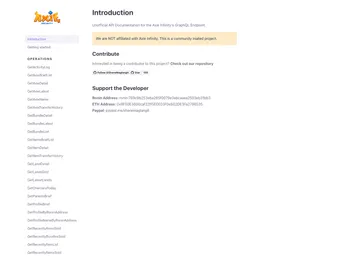 Axie Graphql Documentation screenshot