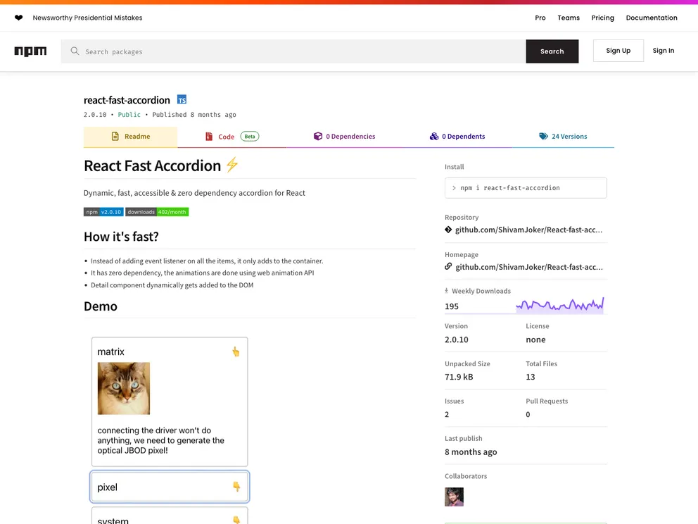 React Fast Accordion screenshot