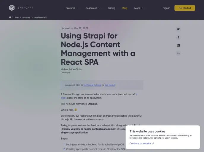 Strapi React Snipcart screenshot