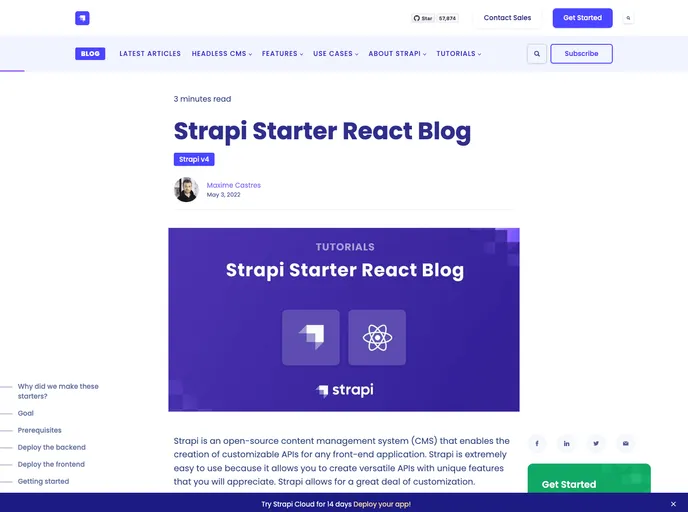 Strapi Starter React Blog screenshot