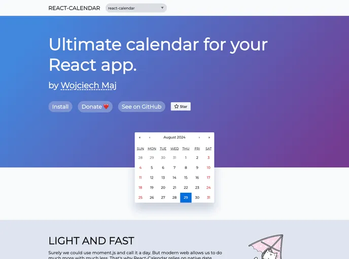 React Calendar screenshot